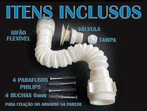 Gabinete de Banheiro Astra em Plástico PVC Branco com Cuba – Armário Compacto e Resistente