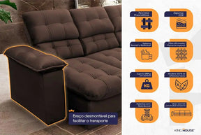 Sofá Retrátil Reclinável Atenas 2,30m Suede Velut Marrom