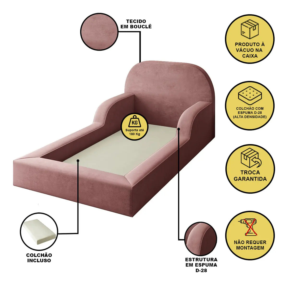 Cama Colchão Montessoriana Infantil Proteção Lateral Balaqui Cor Rosa