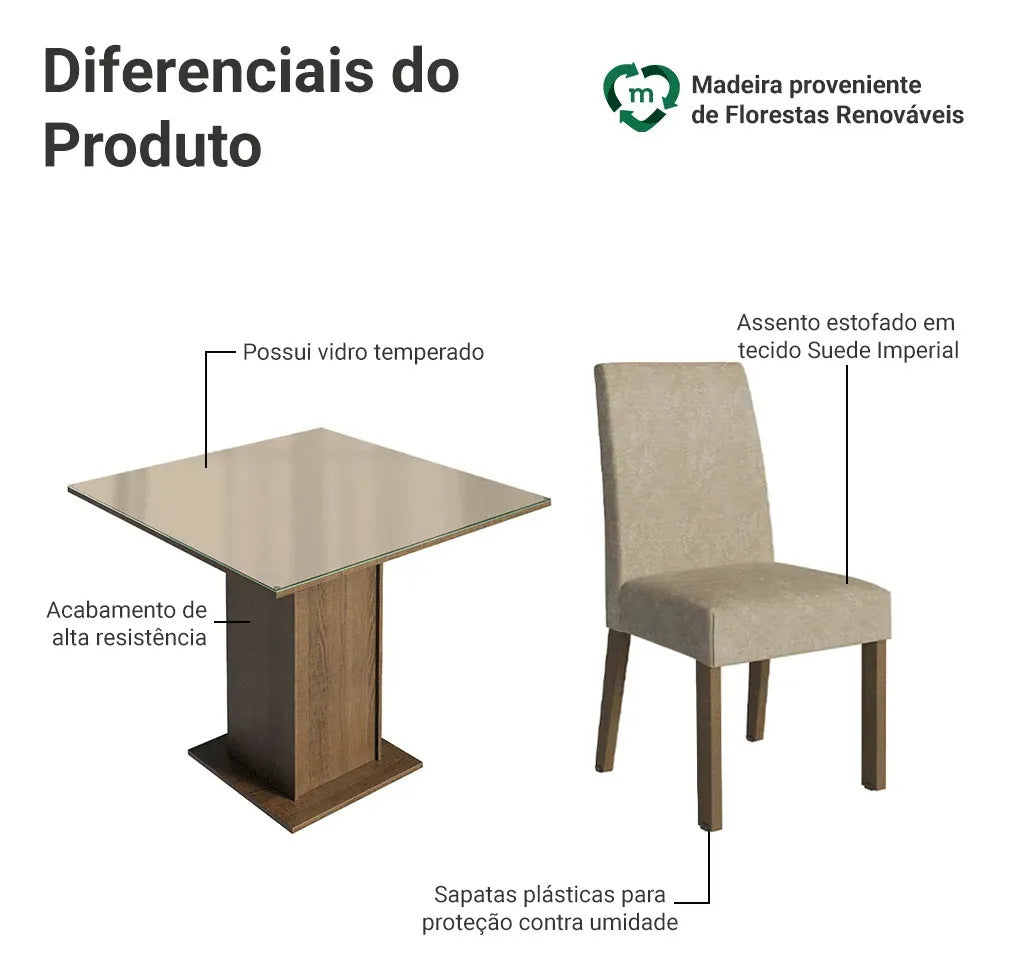 Mesa Hellena com vidro temperado