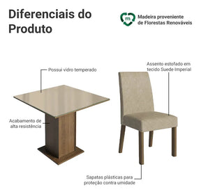 Mesa Hellena com vidro temperado