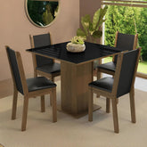 Sala De Jantar Mesa Tampo De Vidro 4 Cadeiras Tifani Madesa Cor Rustic/Preto XMMDJA040165