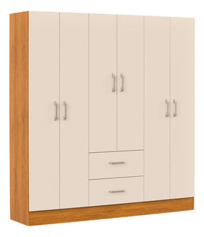 Cômoda Jamaica Para Quarto Grande Guarda Roupas Casal 6 Portas E 2 Gavetas Cor Cinamomo Off