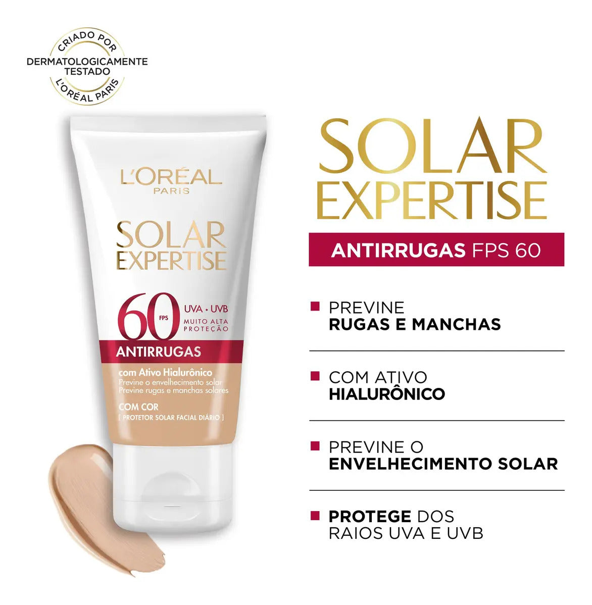 Protetor Solar Facial Antirrugas Com Cor Claro Universal Uniforme Fps60 40g L'oréal París