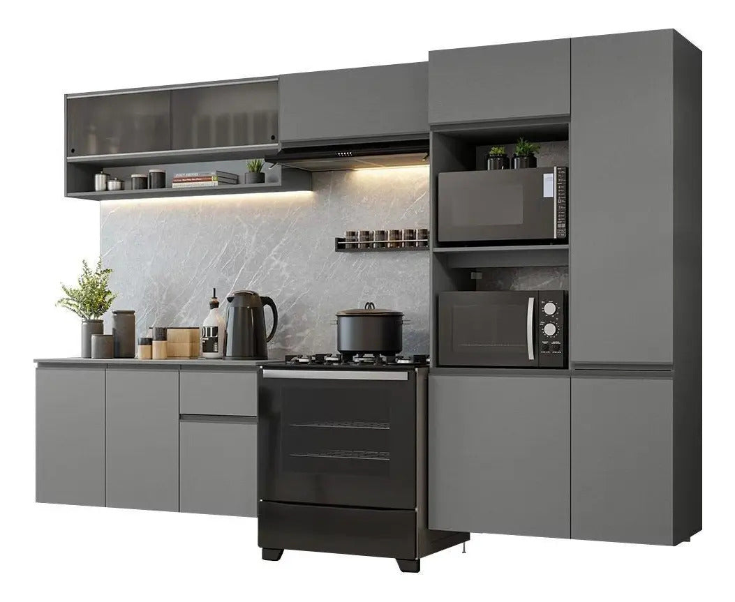 Armário Cozinha Completa Suspenso 300cm Cinza Nice Madesa 06