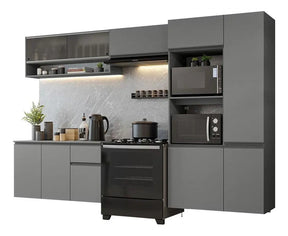 Armário Cozinha Completa Suspenso 300cm Cinza Nice Madesa 06