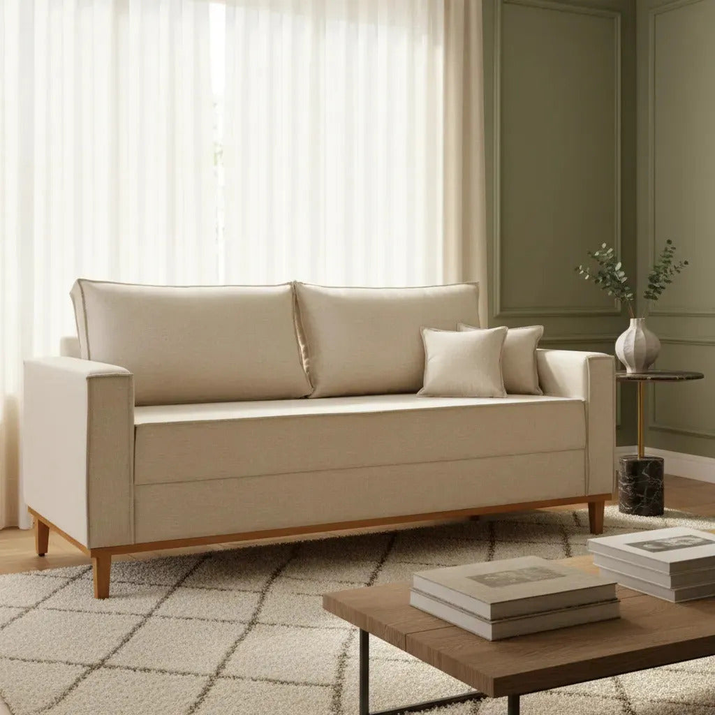 Sofá Beny 3 Lugares 1,80 Cru Moderno Confortável Design Clean Com