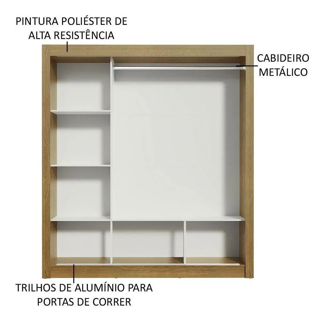 Guarda Roupa Casal Madesa Mônaco 3 Portas De Correr Cor Rustic/Preto 10937K