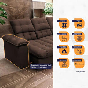 Sofá Retrátil Reclinável Atenas 2,30m Suede Velut Marrom
