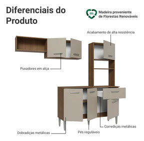 Armário De Cozinha Compacta 196cm Rustic/crema Aura Madesa