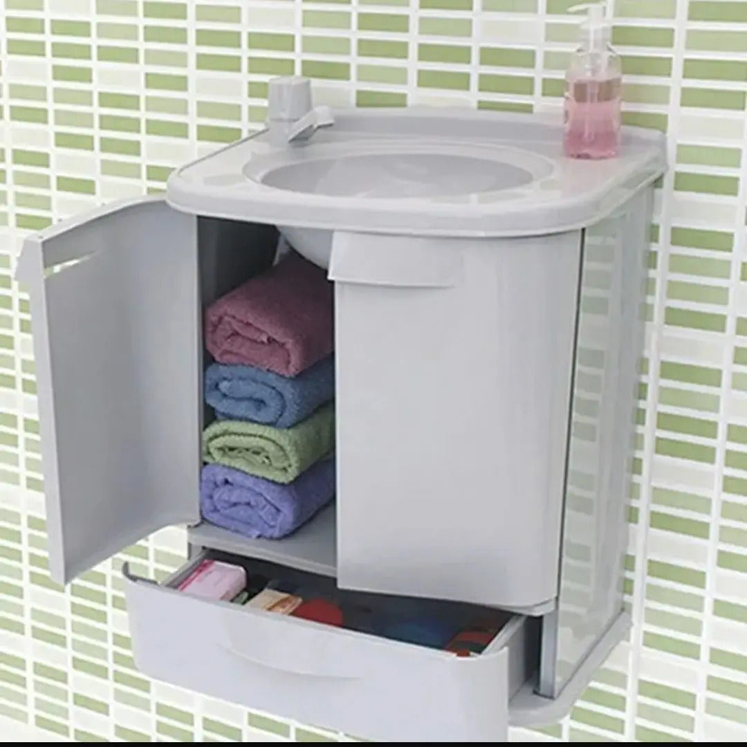 Gabinete de Banheiro Astra em Plástico PVC Branco com Cuba – Armário Compacto e Resistente