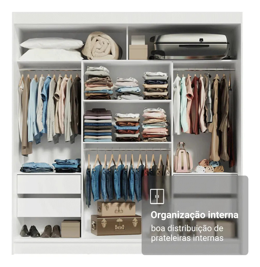 Guarda-roupa Casal Armário Quarto Reno Madesa 3 Portas De Correr Esp Branco 1095H91E