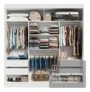 Guarda-roupa Casal Armário Quarto Reno Madesa 3 Portas De Correr Esp Branco 1095H91E