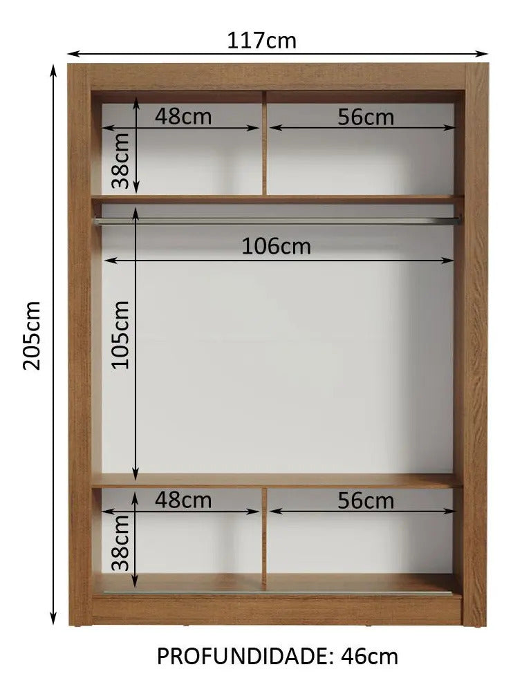 Guarda-roupa Solteiro Madesa Denver 2 Portas De Correr R Cor Rustic