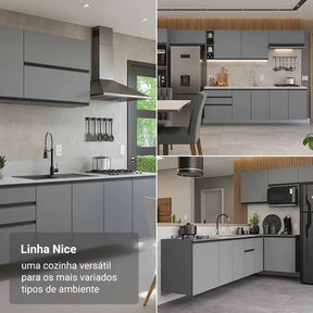 Armário Cozinha Completa Suspenso 300cm Cinza Nice Madesa 06