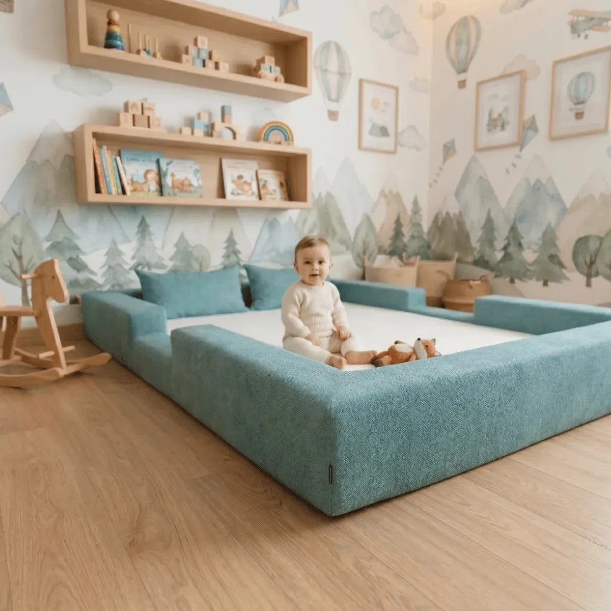 Cama Montessoriana Casal Ninho 100% Espuma Keiko Cor Verde Água