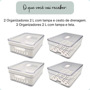 Kit 4 Organizador De Geladeira 2l Acrílico Frutas E Verduras