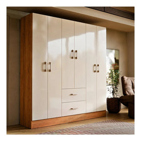 Cômoda Jamaica Para Quarto Grande Guarda Roupas Casal 6 Portas E 2 Gavetas Cor Cinamomo Off