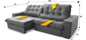Sofá Retrátil Reclinável Zurique 2,50m Suede Velut Cinza Molas no Assento - King House