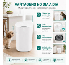 Lixeira Inteligente 16l Com Sensor Automático E Tampa Touch Branco