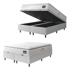 Cama Box Baú queen colchão espuma D45 Lazio pillow top 158x198x65cm cor branco Hellen