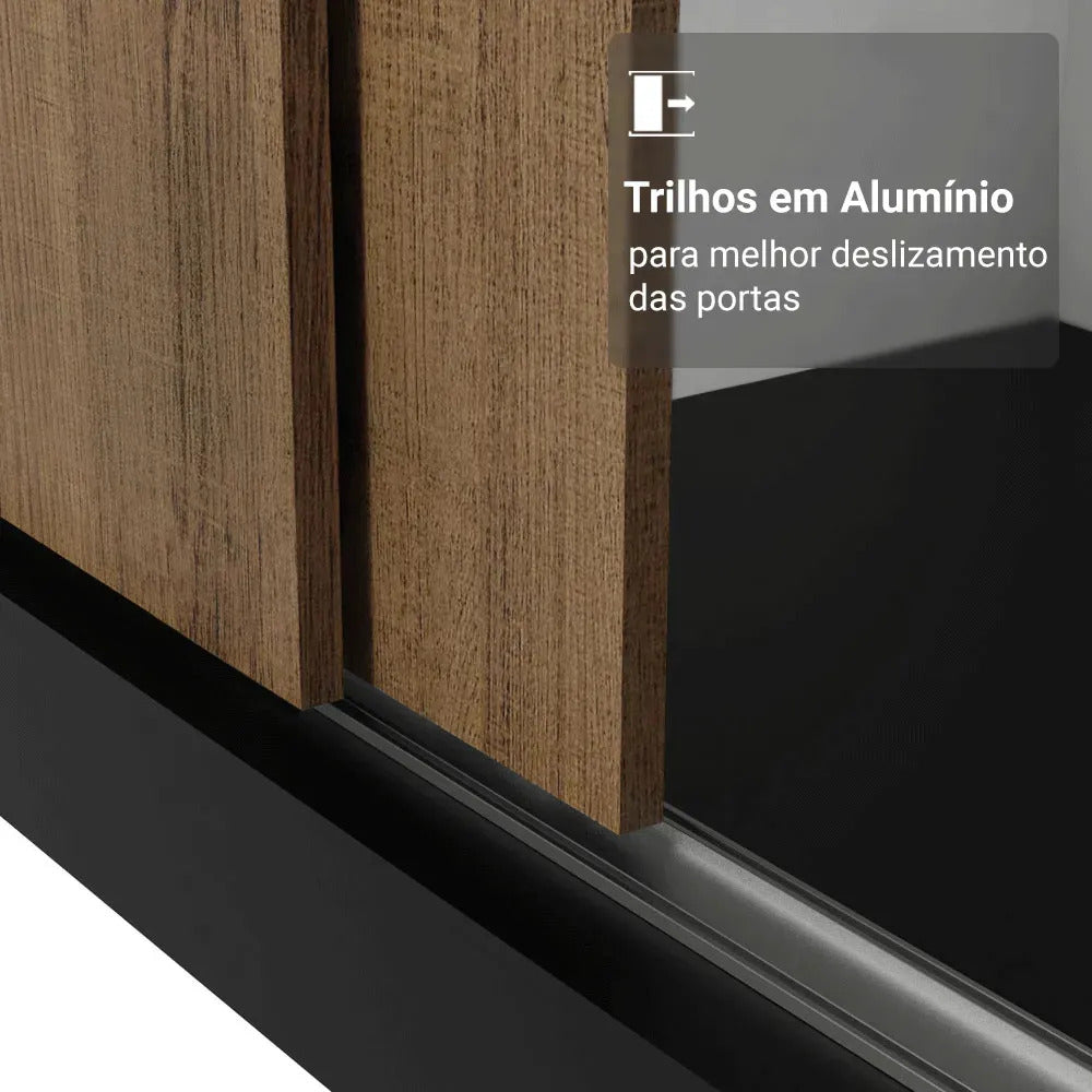 Guarda Roupa Casal Mônaco Madesa 3 Portas Correr Espelho Pr Cor Preto/Rustic 1093D81E