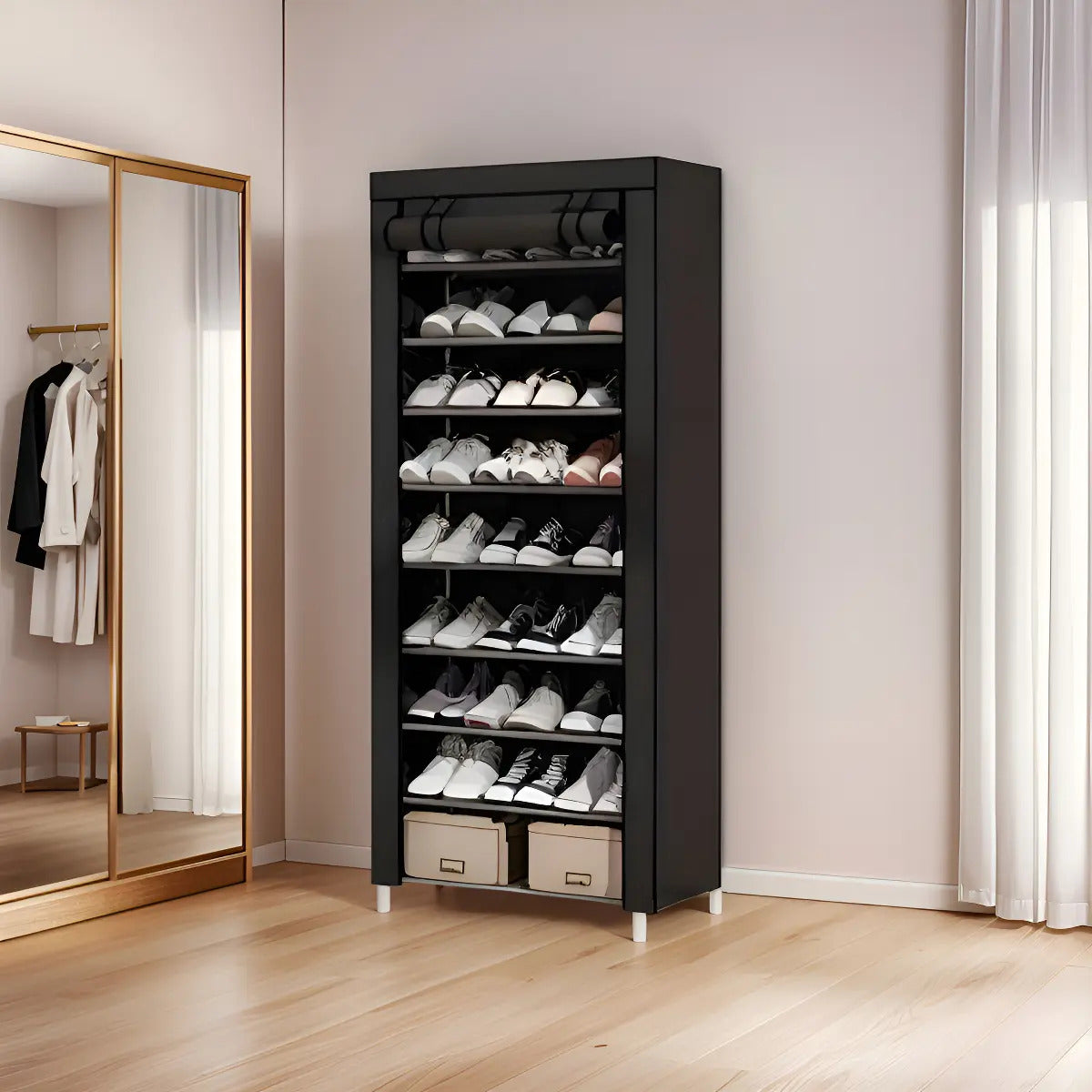 Sapateira Organizador De Sapatos Com 9 Prateleiras Tnt Cor Preto