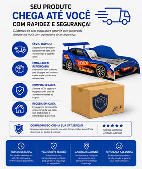 Cama Carro Racing Menino Azul Corrida 100% Mdf Com Colchão
