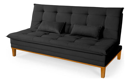 Sofá Cama 2 Lugares Confortável Reclinável 140cm Pés Madeira