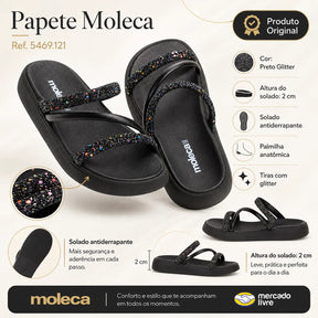Chinelo Feminina Moleca Strass Brilhosa Macia Papete Flat