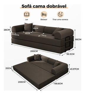 Sofá Cama 3 Lugares Retrátil Reclinável Multifuncional 2,00m