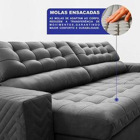 Sofá Retrátil 2,30m Molas Ensacadas Max Spring. Cama Inbox
