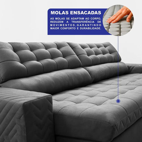 Sofá Retrátil 2,30m Molas Ensacadas Max Spring. Cama Inbox