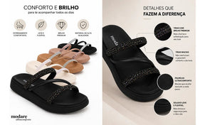 Chinelo Feminina Moleca Strass Brilhosa Macia Papete Flat