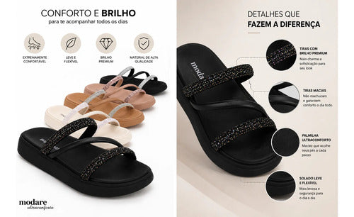 Chinelo Feminina Moleca Strass Brilhosa Macia Papete Flat