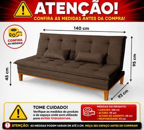Sofá Cama 2 Lugares Confortável Reclinável 140cm Pés Madeira