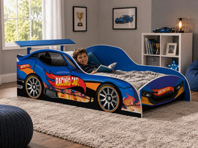 Cama Carro Racing Menino Azul Corrida 100% Mdf Com Colchão