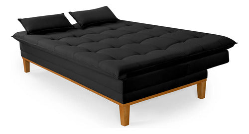 Sofá Cama 2 Lugares Confortável Reclinável 140cm Pés Madeira