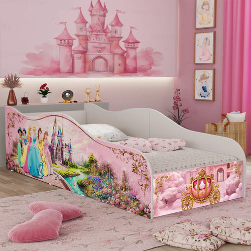Cama Infantil Juvenil Princesas Rosa Montessori Com Colchão