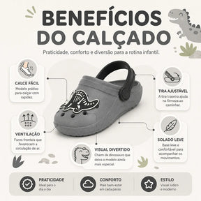 Kit Tênis Infantil Escolar Slip On Menino + Babuche Dino
