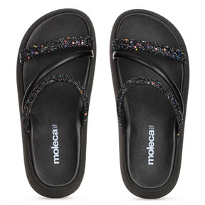 Chinelo Feminina Moleca Strass Brilhosa Macia Papete Flat