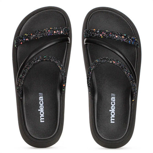 Chinelo Feminina Moleca Strass Brilhosa Macia Papete Flat