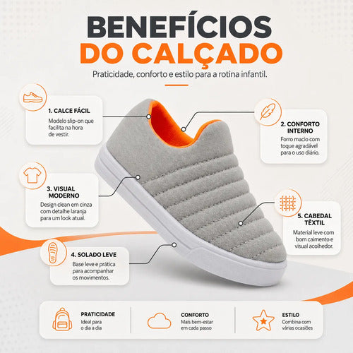 Tênis Infantil Menino Slip On Iate Calce Fácil Leve Escolar