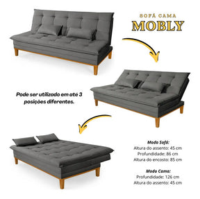 Sofá Cama 2 Lugares Confortável Reclinável 140cm Pés Madeira