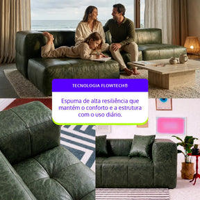 Sofá Modular Poli-couro 3 Lugares 1 Canto Com Chaise