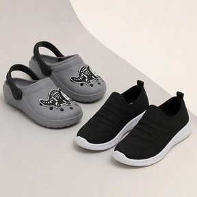 Kit Tênis Infantil Escolar Slip On Menino + Babuche Dino