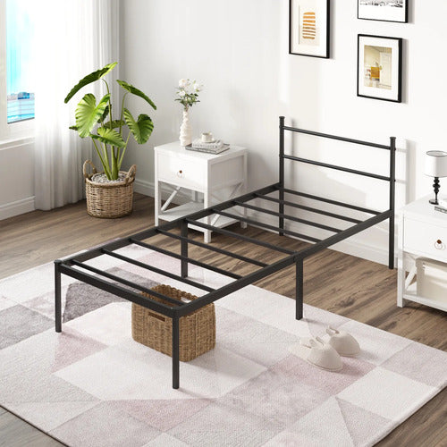 Cama De Ferro Solteiro Cabeceira E Espago, Resistente Preto
