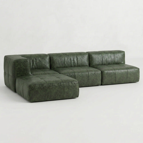 Sofá Modular Poli-couro 3 Lugares 1 Canto Com Chaise
