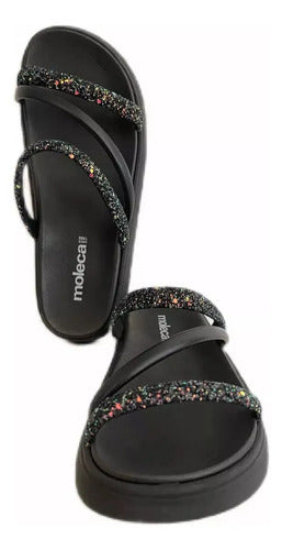 Chinelo Feminina Moleca Strass Brilhosa Macia Papete Flat