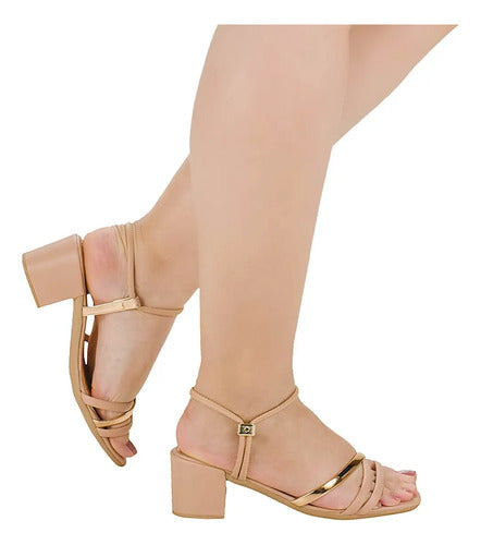 Sandália Feminina Salto Baixo Tres Tiras Bico Quadrado Moda